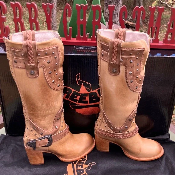 Freebird Brown Leather Boots with Stud Accents - Picture 6 of 8